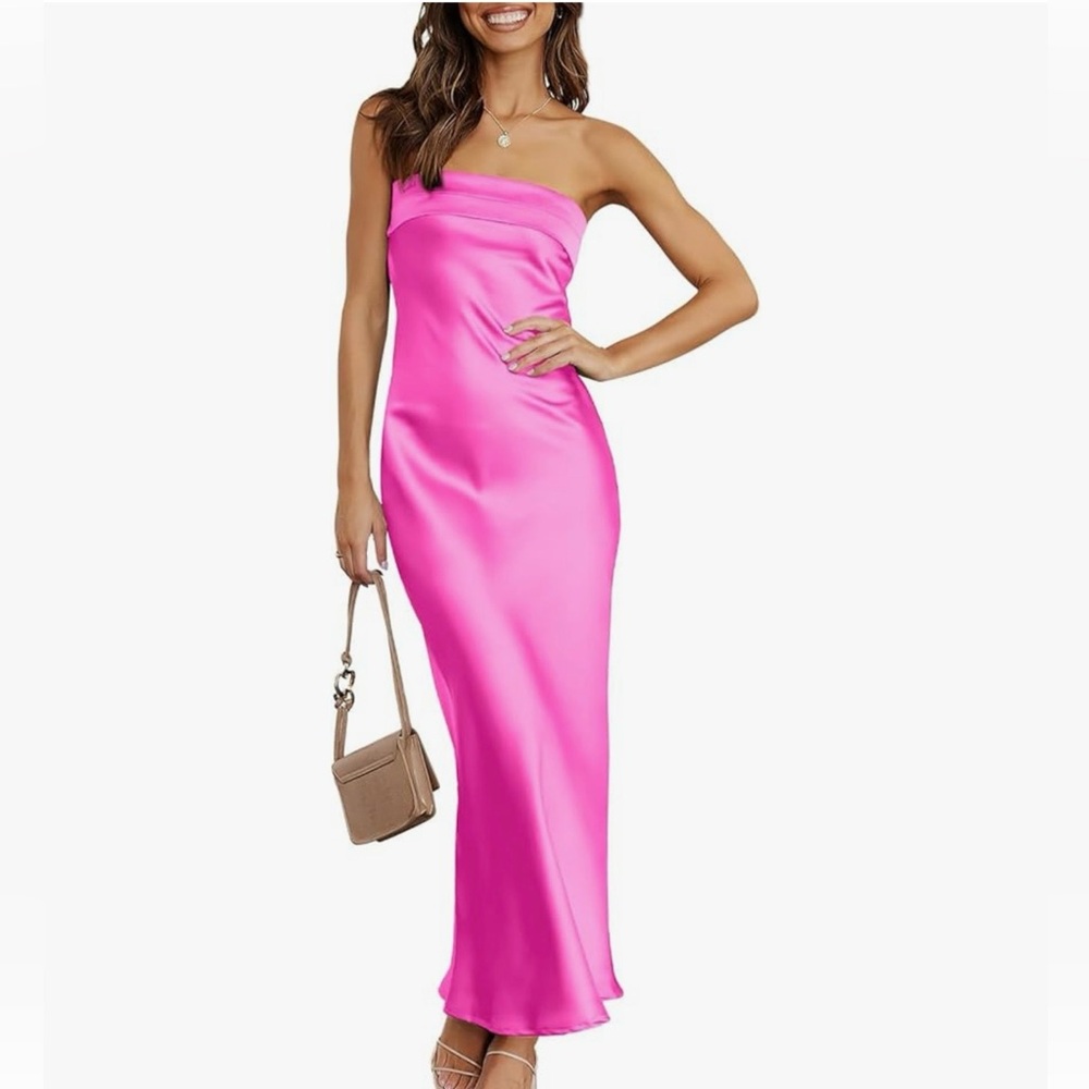 Caracilia Elegant Pink Satin Dress